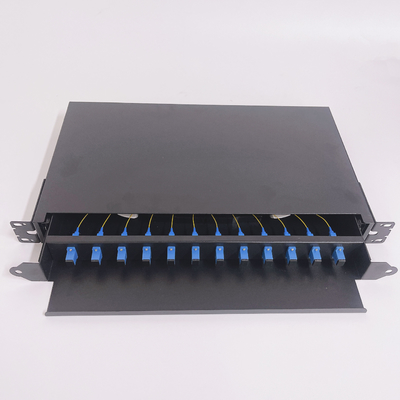 12 Ports Optical Fiber Patch Panel Drawer Sliding 1U Black Color Rack Mount